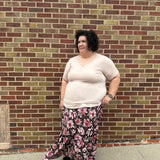 Plus Brown Floral Tiered Maxi Skirt