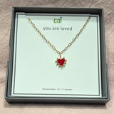 Gold Cz Red Heart Necklace