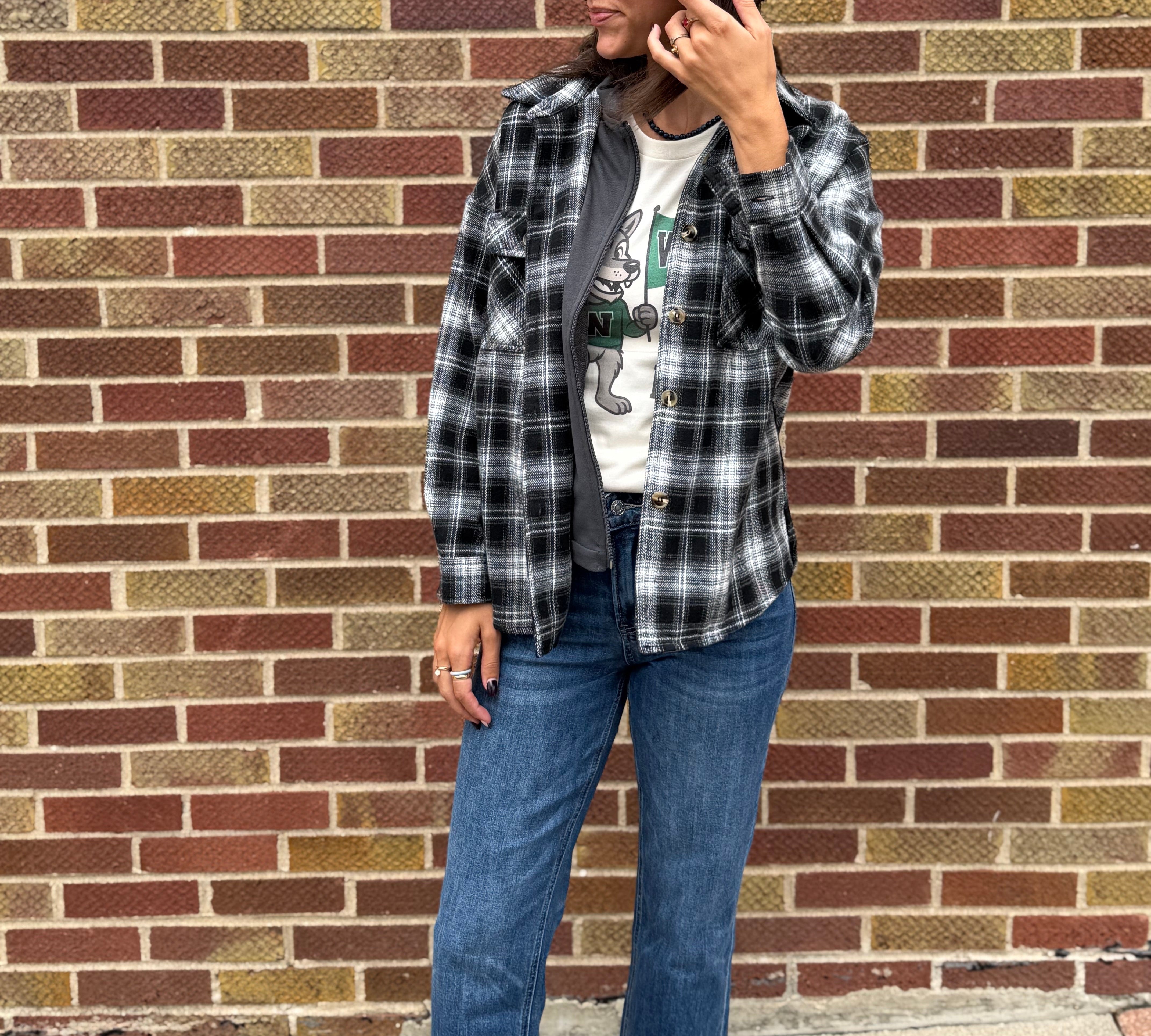Zip Up Plaid Hoodie Shacket
