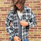 Zip Up Plaid Hoodie Shacket