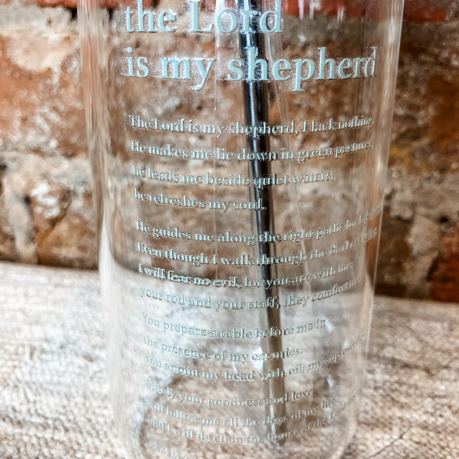 The Lord is my Shepherd Glass Cup w/Straw