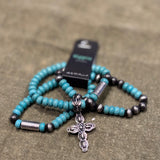 Georgie Aqua Beaded Bracelet w/Cross