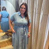 Plus Chambray Button Down Midi Dress