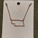 Gold Nebraska Outline Rhinestone Necklace