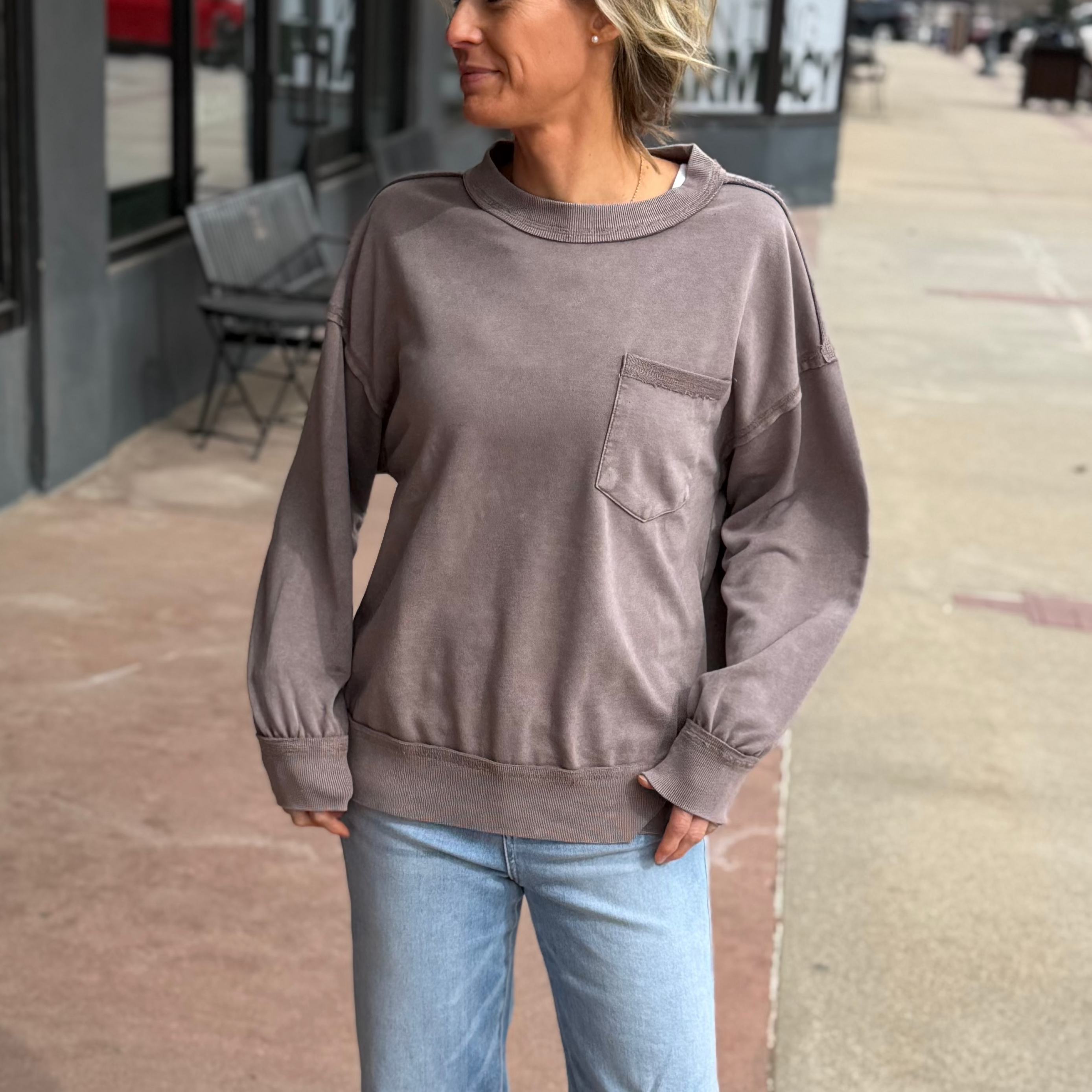 Mineral Wash French Terry Pullover w/Pocket