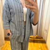 Striped Linen Half Sleeve Top