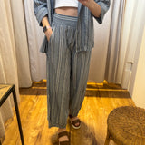 Striped Linen Wide Banded Pants