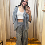 Striped Linen Wide Banded Pants