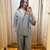 Striped Linen Wide Banded Pants