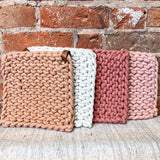 Square Cotton Pot Holder w/ Leather Loop 8”