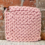 Square Cotton Pot Holder w/ Leather Loop 8”