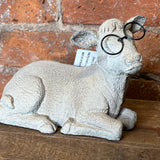 Resin Cow w/ Metal Glasses 8"