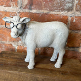 Resin Cow w/ Metal Glasses 8"
