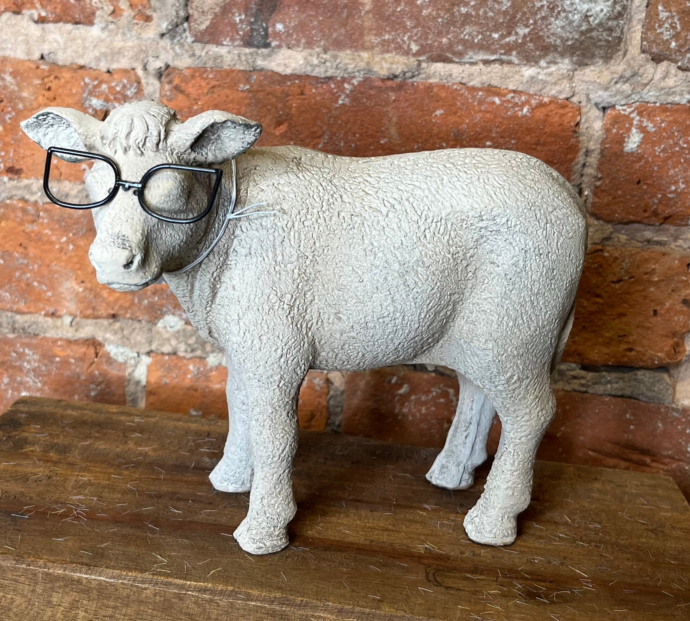 Resin Cow w/ Metal Glasses 8"