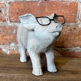Resin Pig w/Metal Glasses 6.5"