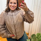 Lace Ruffle Sleeve Pintuck Top