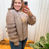 Lace Ruffle Sleeve Pintuck Top