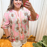 Plus Floral Printed 3/4 Sleeve Top