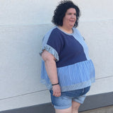 Plus Sweater Mixed Patchwork Textured Ruffle Top