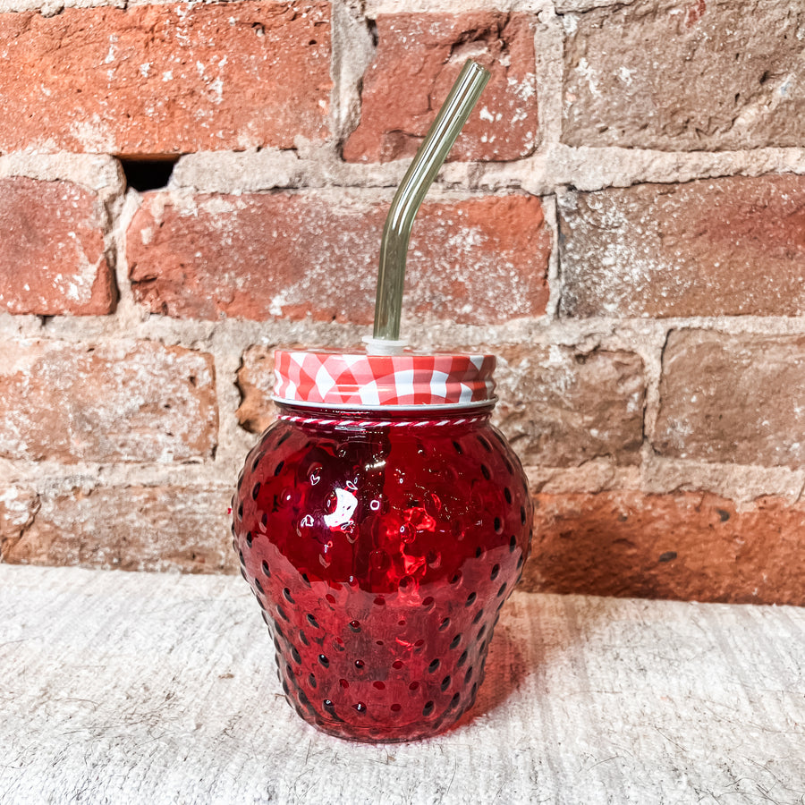 Strawberry Shape Glass w/Straw 16oz