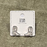 Silver Rhinestone Cowboy Boot Earring