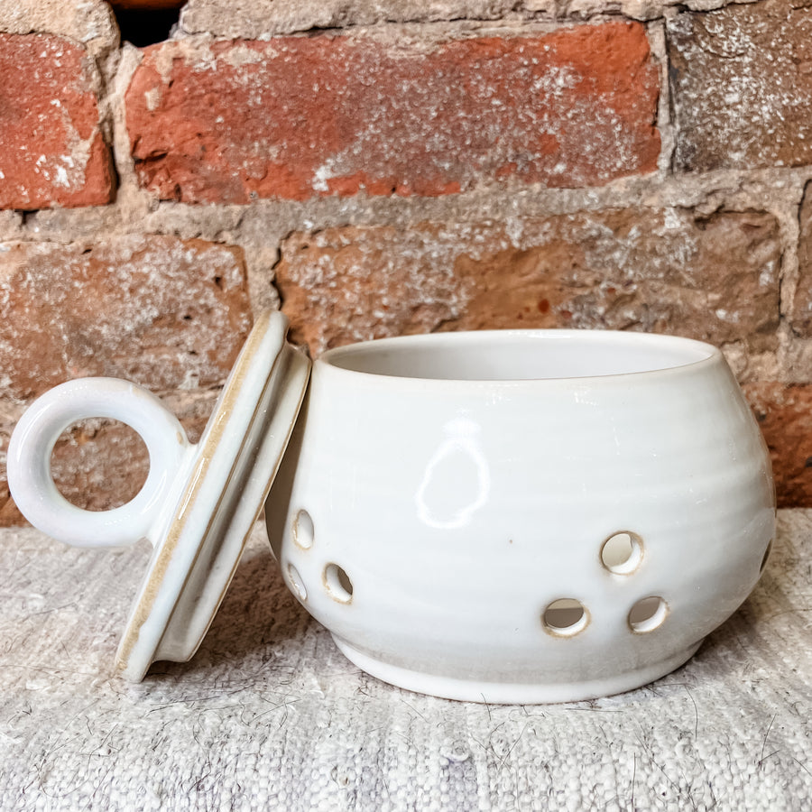 White Stoneware Garlic Keeper 5"