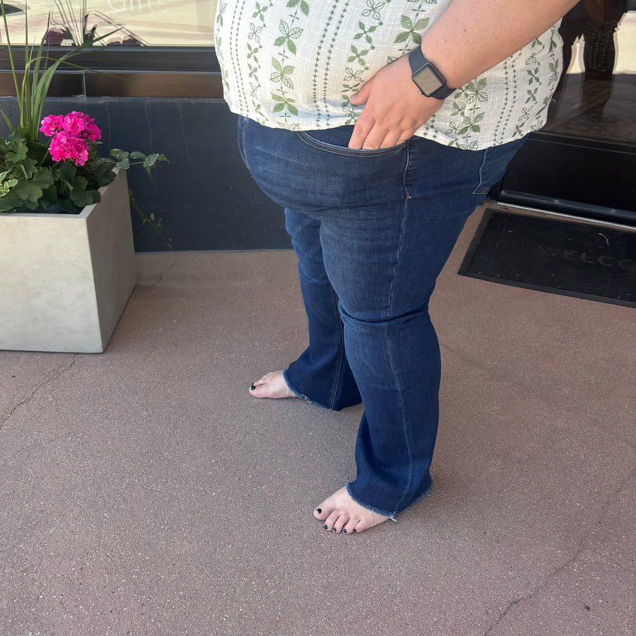 Plus Mid Rise Raw Hem Kick Flare Vervet Jeans