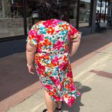 Plus Floral Butterfly Sleeve Dress