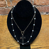 Rosa Gold Pearl/Chain Cross Necklace