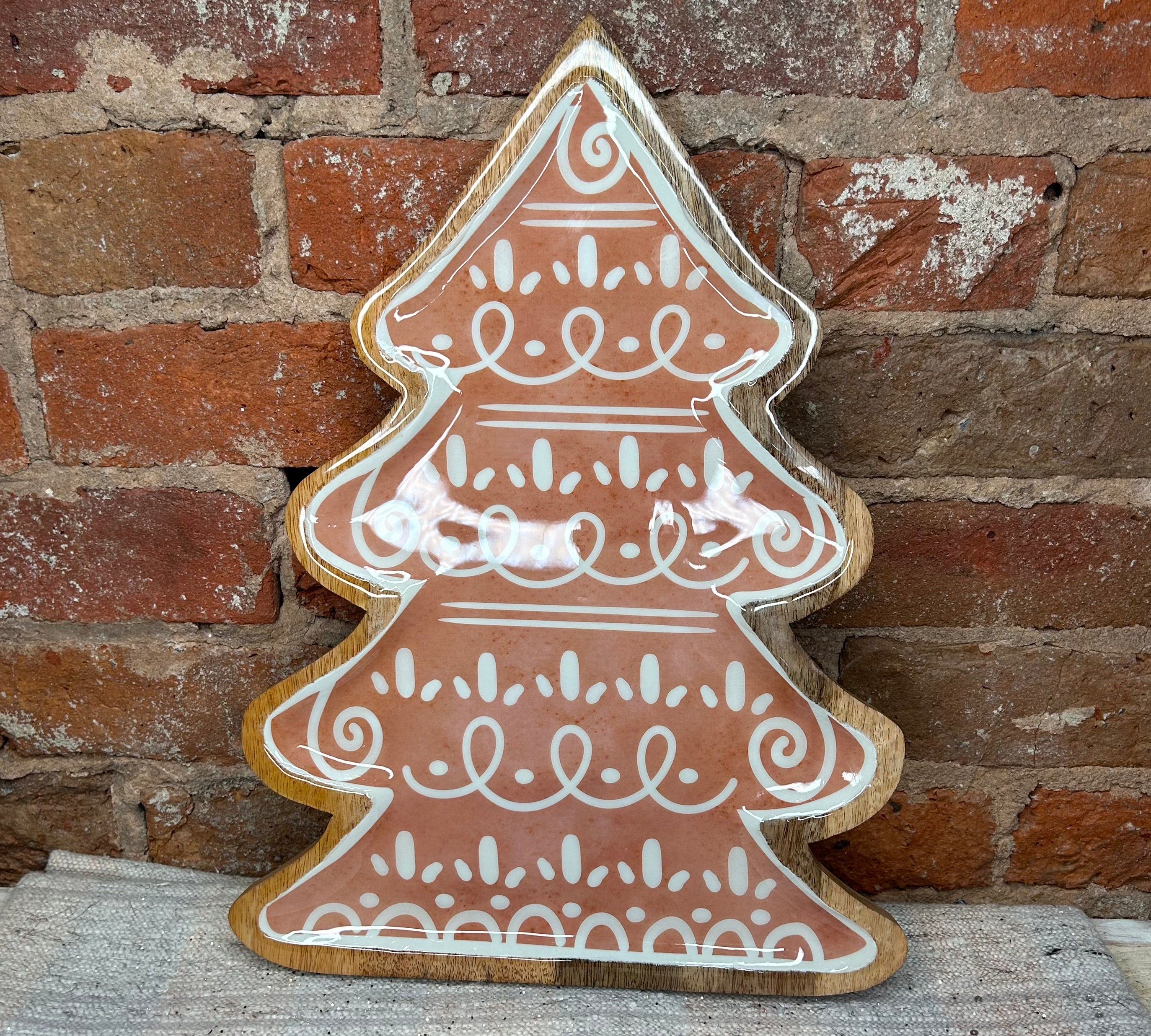 Wood Gingerbread Enamel Tree Tray