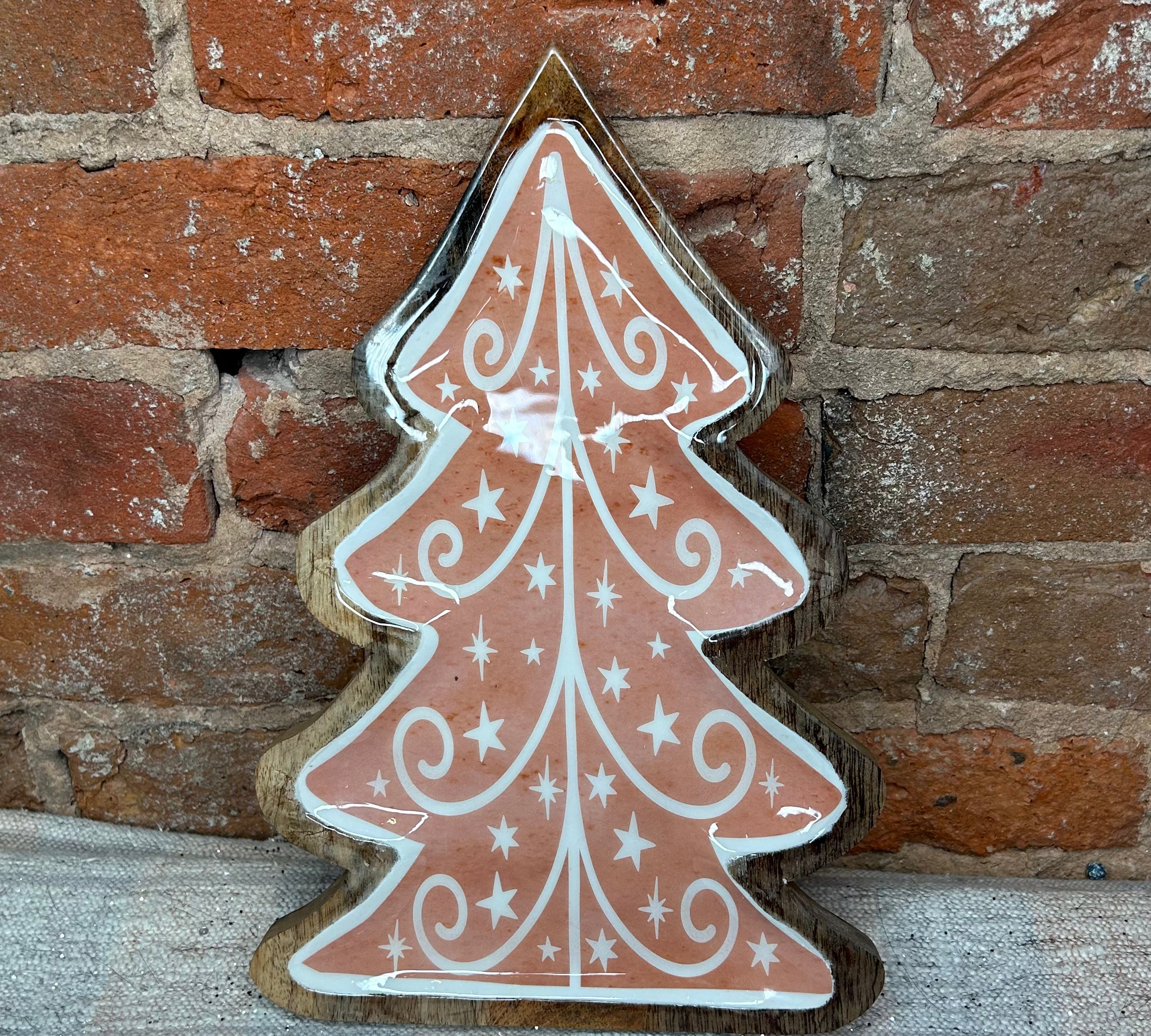 Wood Gingerbread Enamel Tree Tray