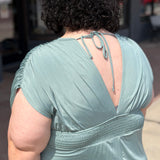 Plus Solid Maxi Dress w/Ruched Sleeve