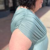 Plus Solid Maxi Dress w/Ruched Sleeve