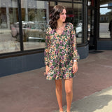 V Neck Floral Long Sleeve Dress