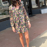 V Neck Floral Long Sleeve Dress