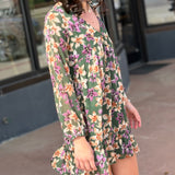 V Neck Floral Long Sleeve Dress
