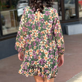 V Neck Floral Long Sleeve Dress