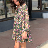 V Neck Floral Long Sleeve Dress