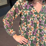 V Neck Floral Long Sleeve Dress