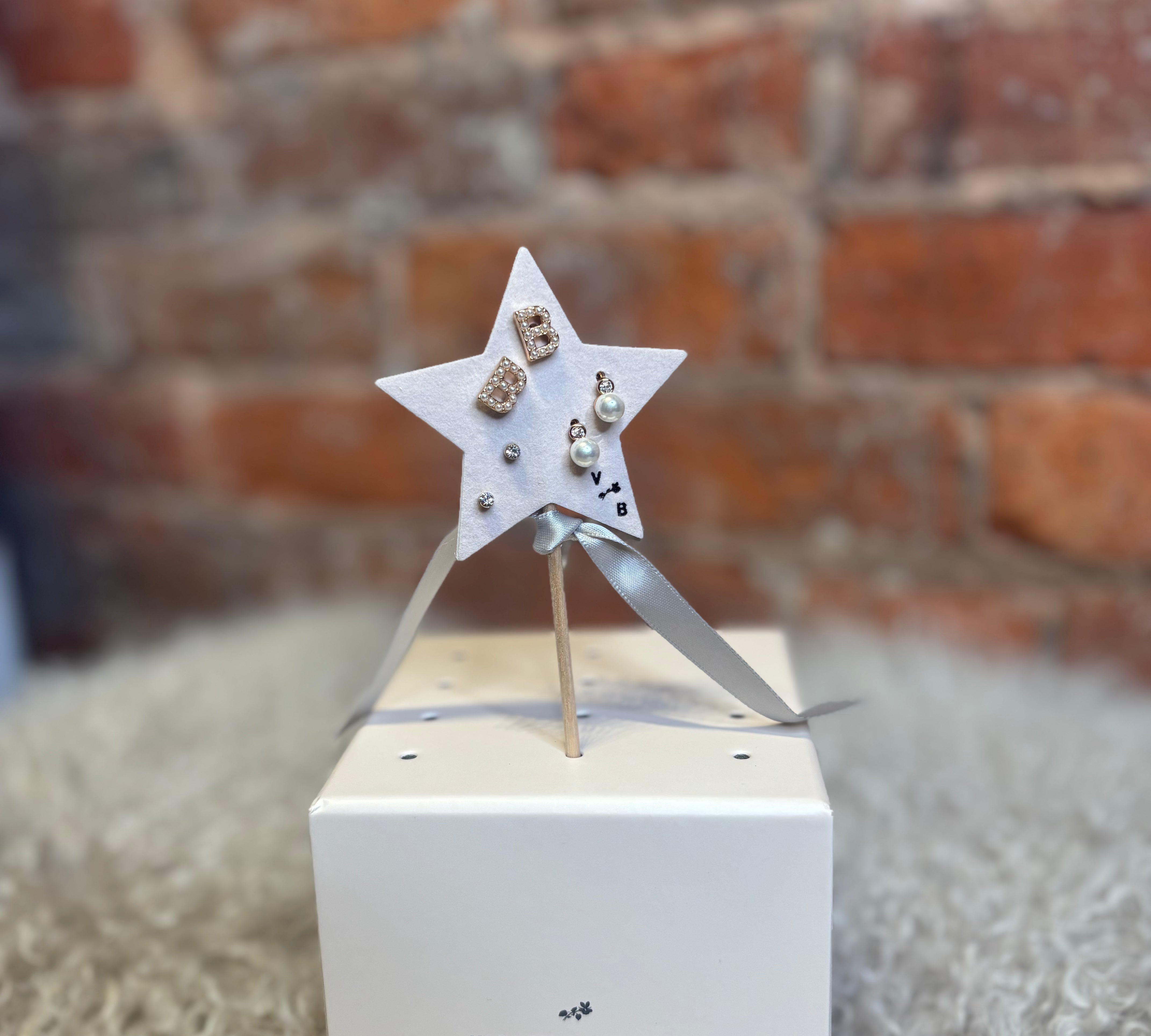 Mini Pearlie Initial Star Earring Set