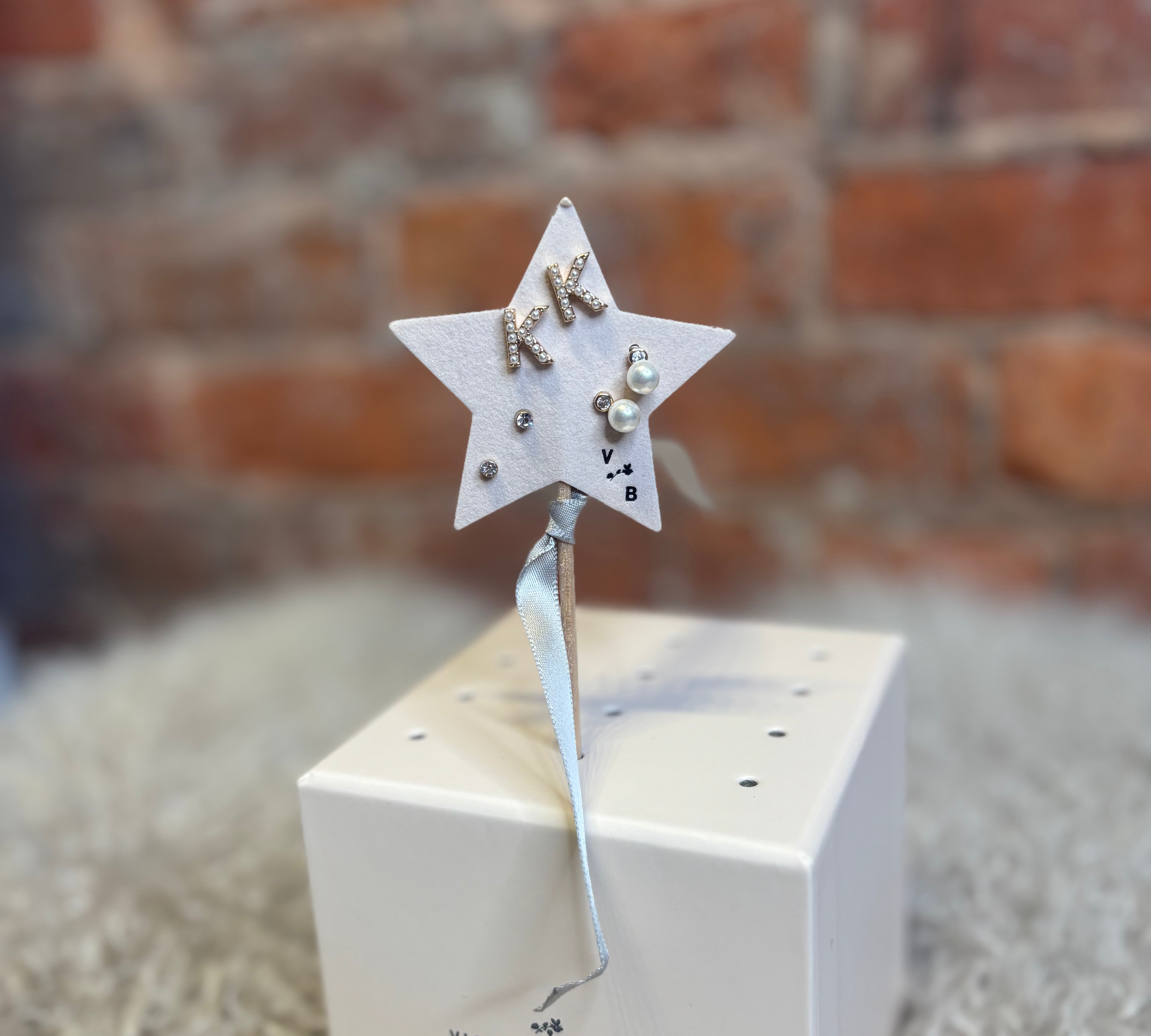 Mini Pearlie Initial Star Earring Set