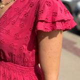 Eyelet Ruffle Sleeve Hi Low Mini Dress