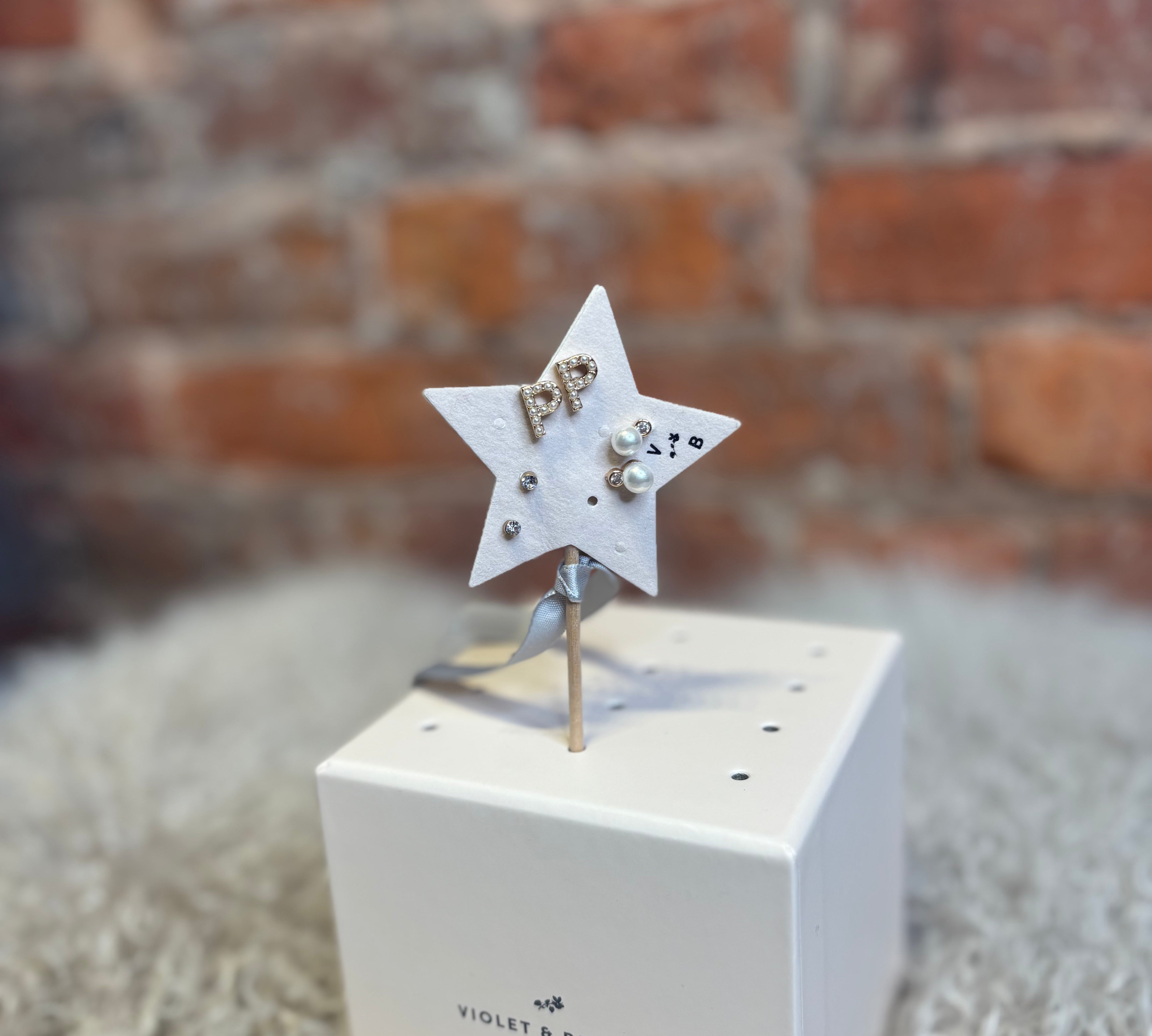 Mini Pearlie Initial Star Earring Set