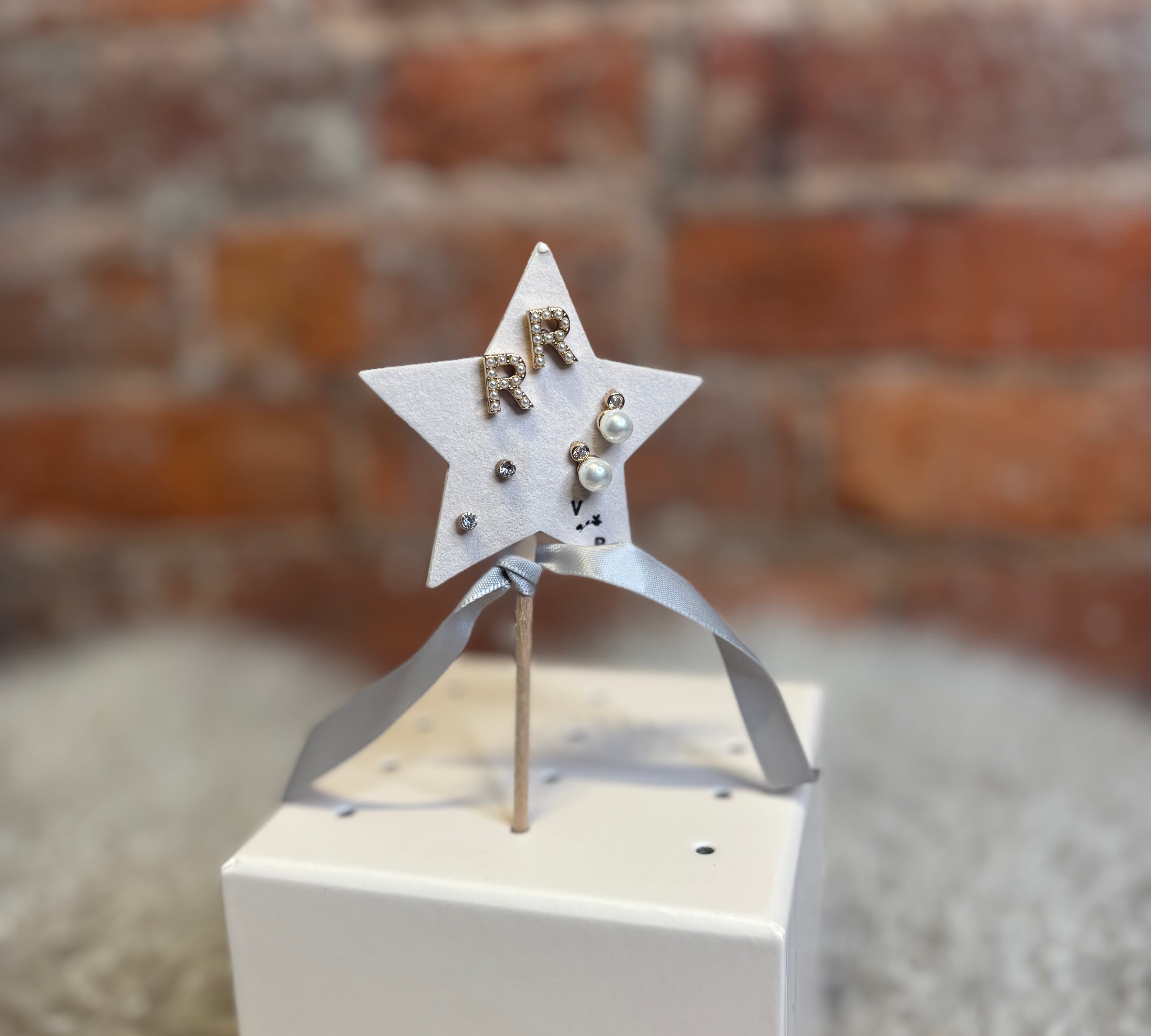 Mini Pearlie Initial Star Earring Set