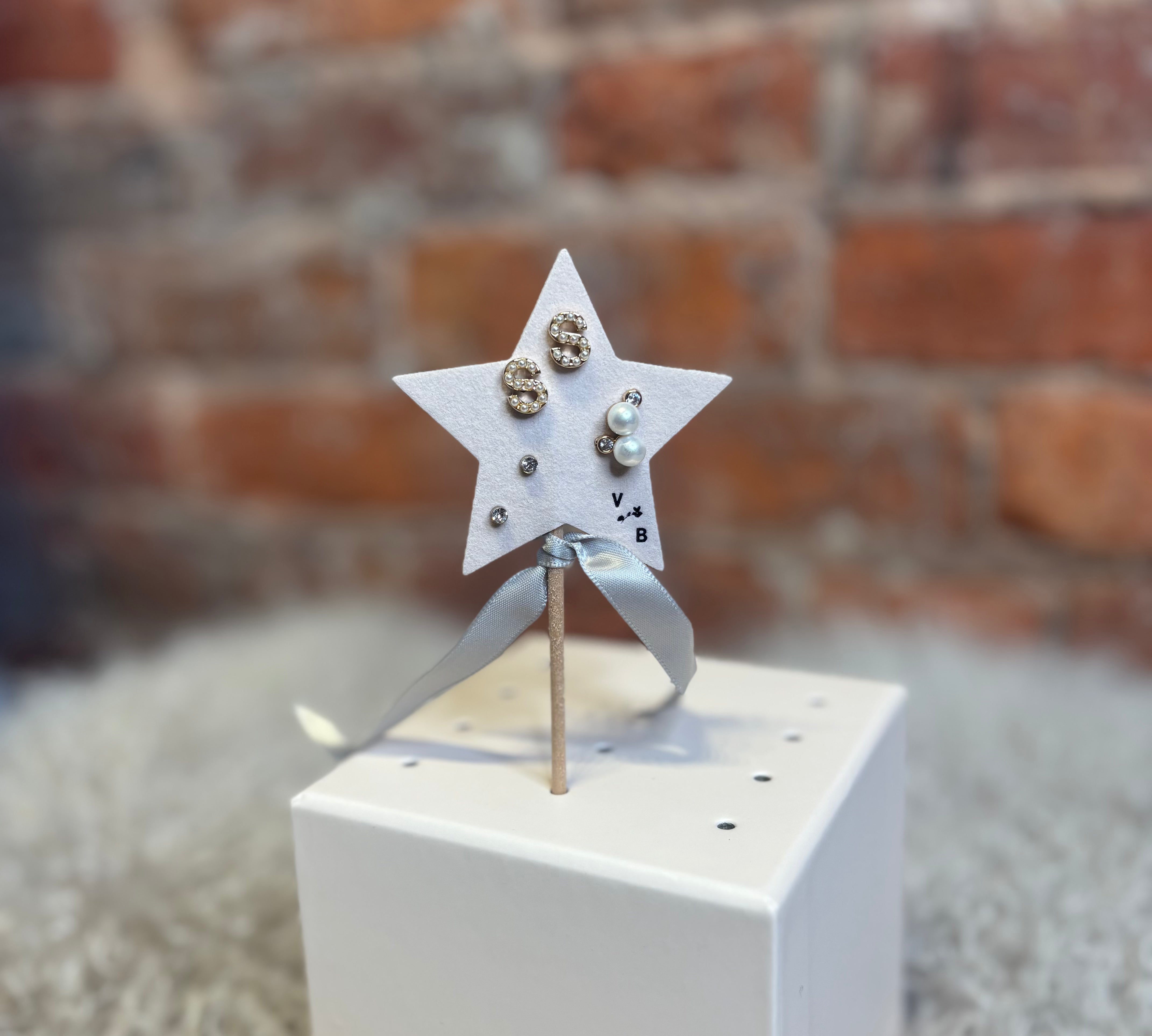 Mini Pearlie Initial Star Earring Set