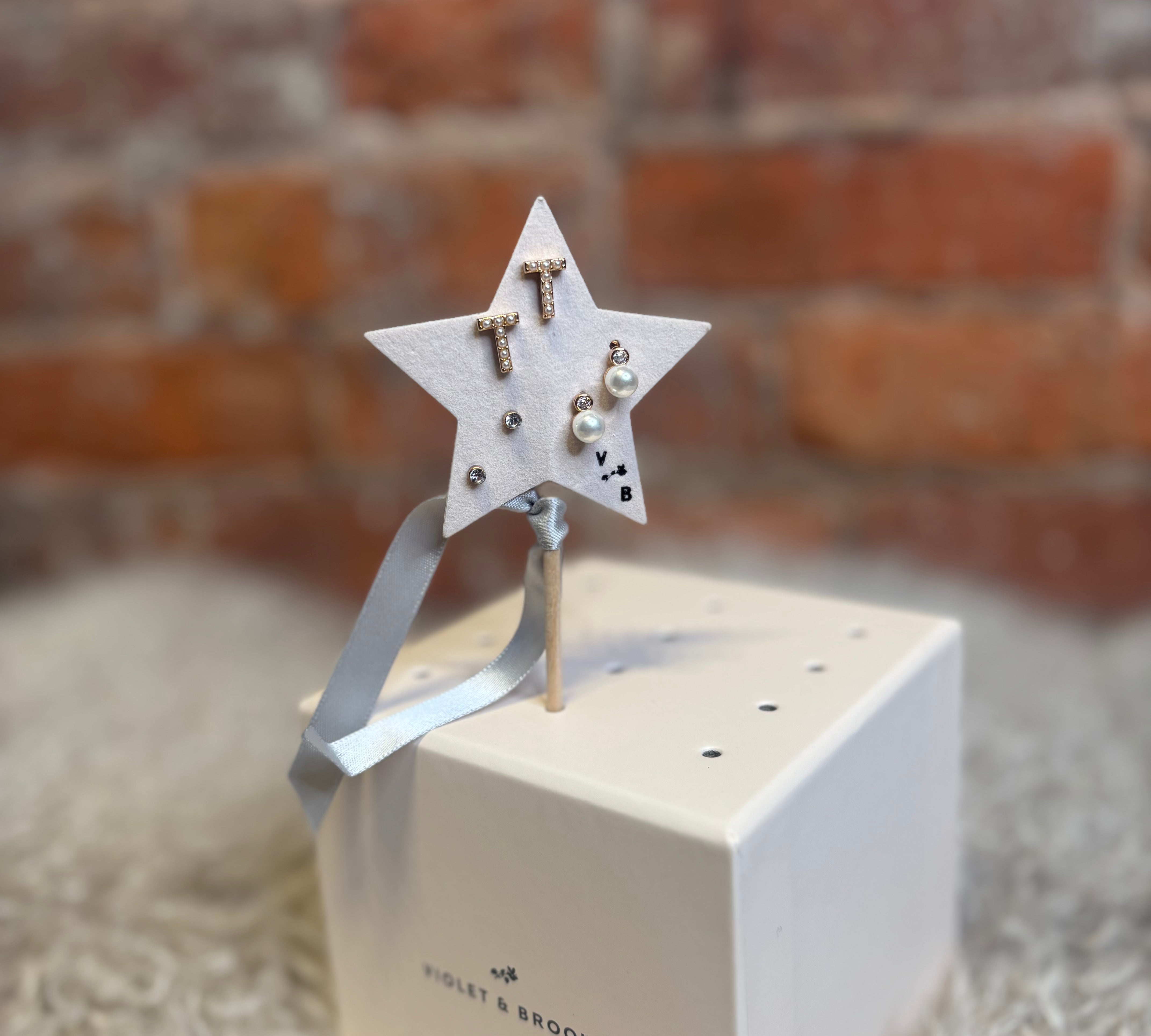 Mini Pearlie Initial Star Earring Set