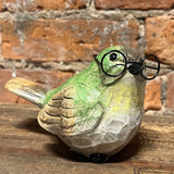Resin Garden Bird w/Metal Glasses 5"