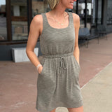 Round Neck Waist Tie Mini Dress