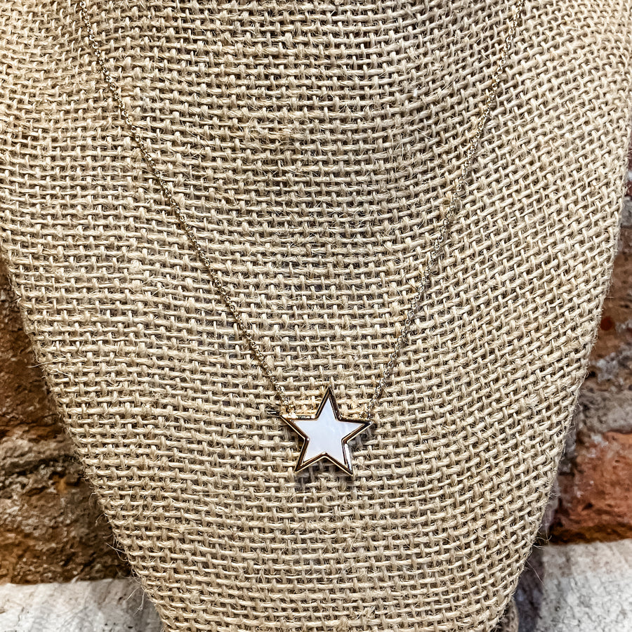 Gold Chain/Grey Bead Necklace w/ Star Pendant
