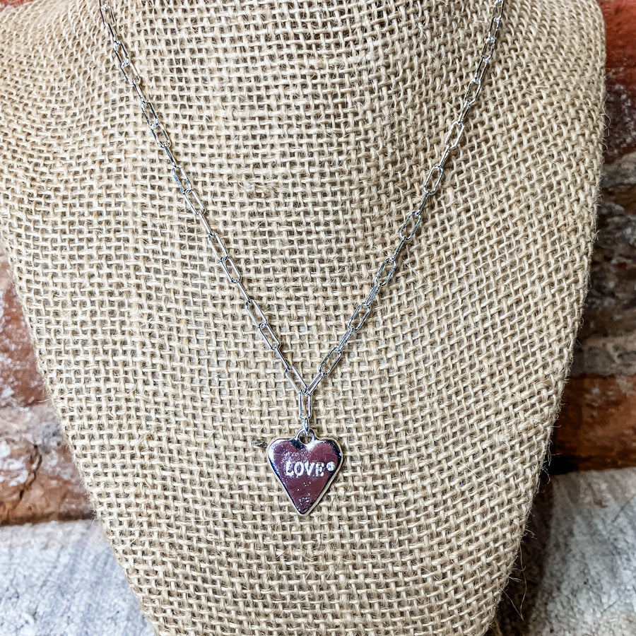 Silver Love/Heart Paper Clip Chain Necklace